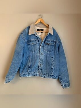 VTG SADDLE KING Western Sherpa Cowboy Denim Jean Jacket Pit To Pit 26 xl/l?